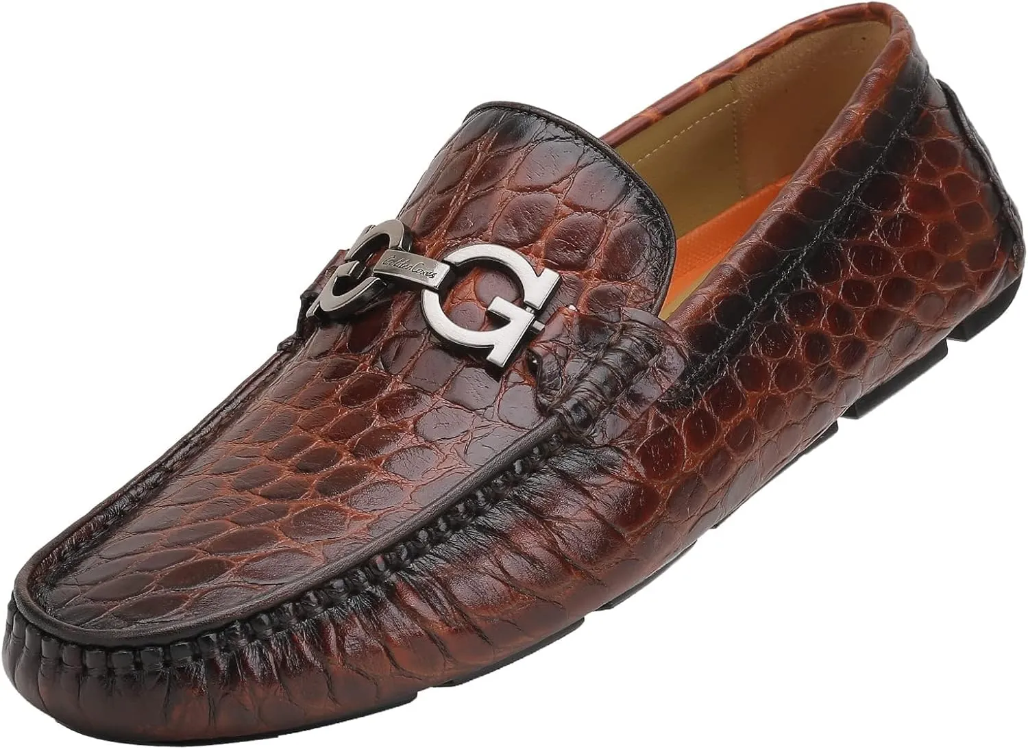 Men's Leather Driving Moccasin, Crocodile Printed Slip on Dress Shoes with Buckle Party Wedding Shoes Slip-on Loafers for Mens