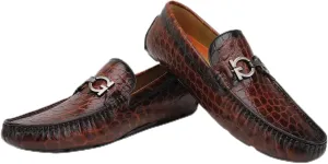 Men's Leather Driving Moccasin, Crocodile Printed Slip on Dress Shoes with Buckle Party Wedding Shoes Slip-on Loafers for Mens