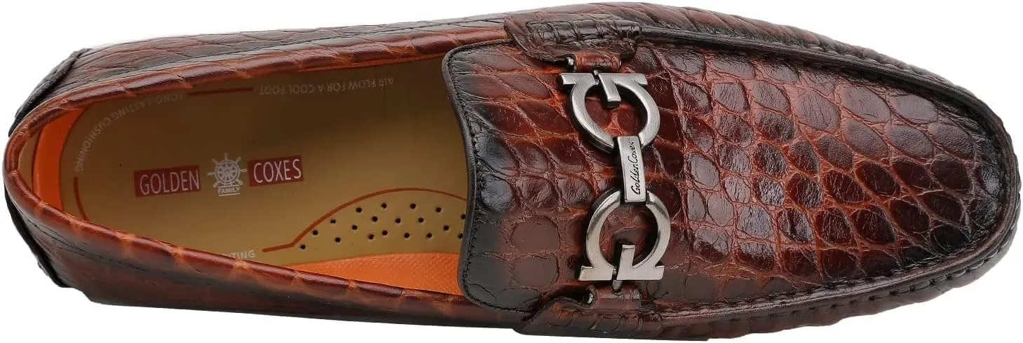 Men's Leather Driving Moccasin, Crocodile Printed Slip on Dress Shoes with Buckle Party Wedding Shoes Slip-on Loafers for Mens