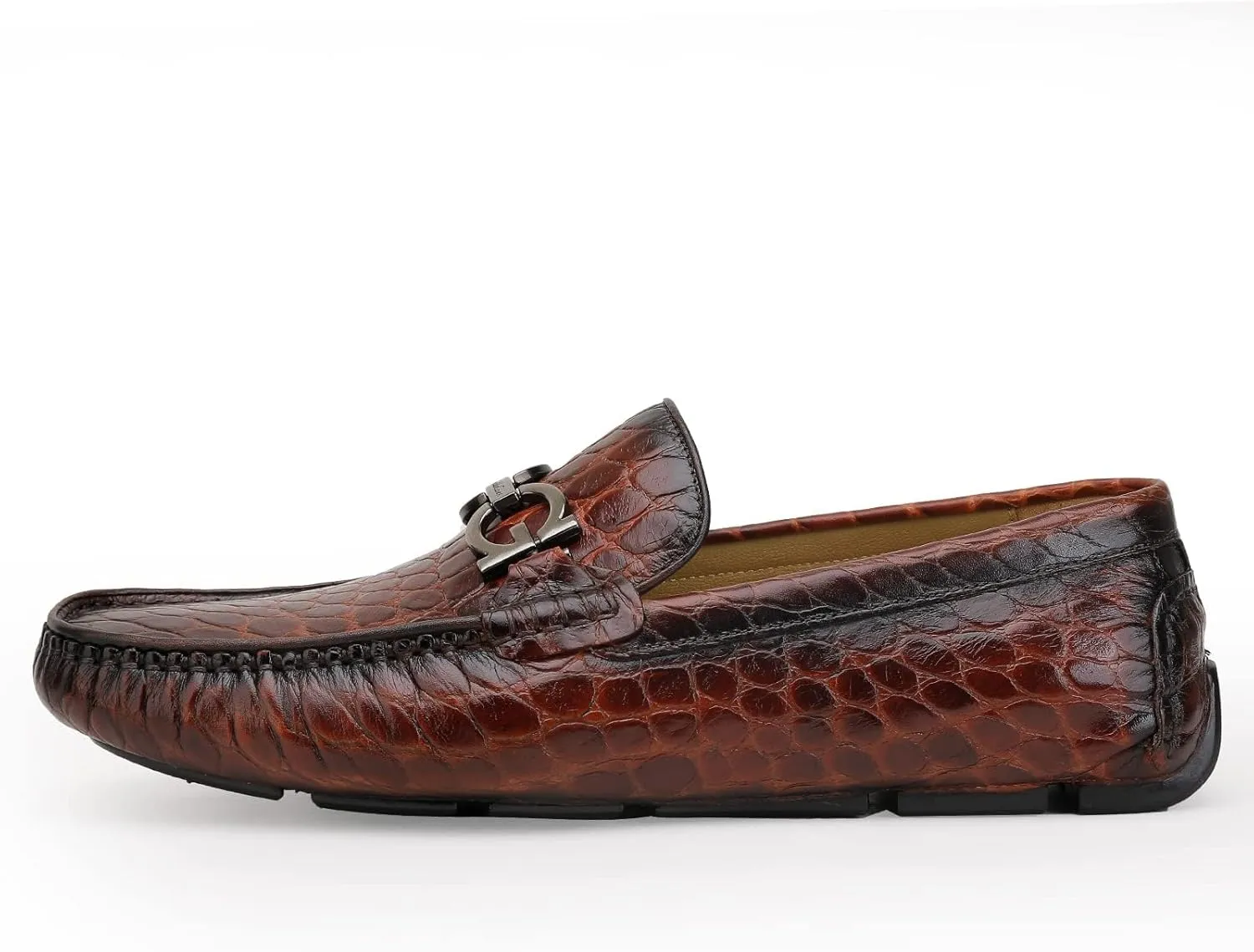 Men's Leather Driving Moccasin, Crocodile Printed Slip on Dress Shoes with Buckle Party Wedding Shoes Slip-on Loafers for Mens