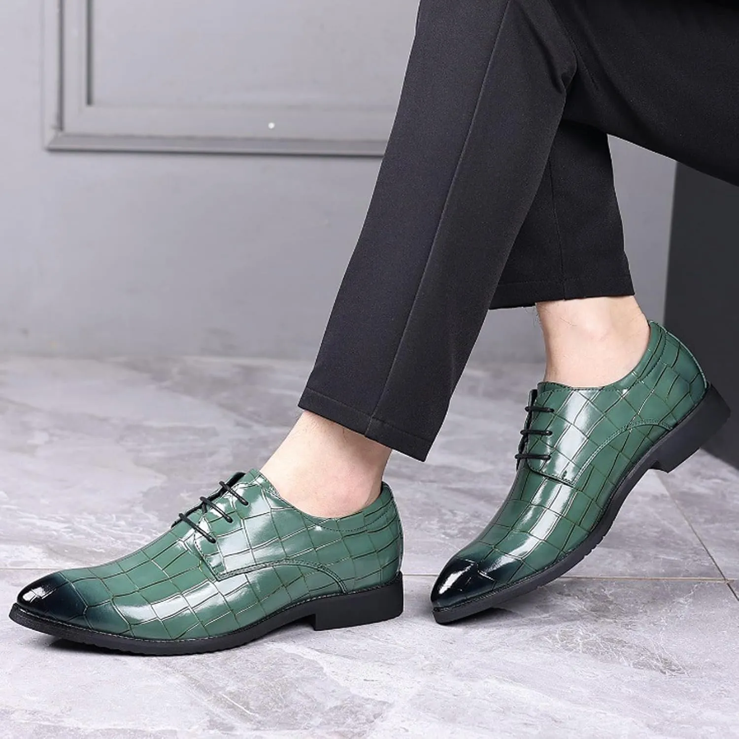 Men's Leather Print Lace Up Oxfords Fashion Classic Pointed Toe Comfortable Slip-on Loafers Wedding Prom Formal Dress Casual Shoes for Men