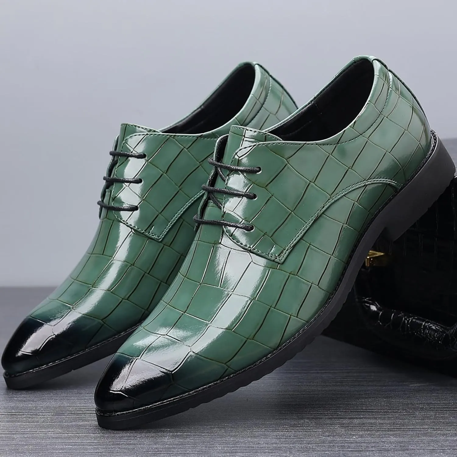 Men's Leather Print Lace Up Oxfords Fashion Classic Pointed Toe Comfortable Slip-on Loafers Wedding Prom Formal Dress Casual Shoes for Men