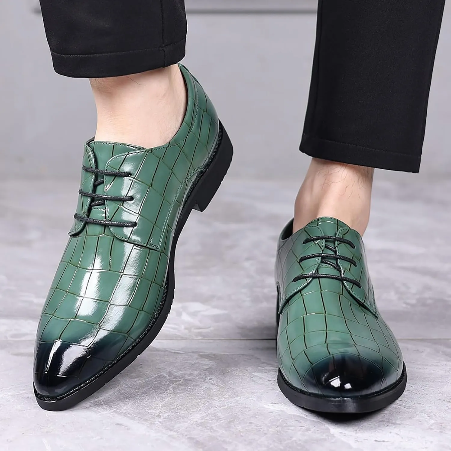 Men's Leather Print Lace Up Oxfords Fashion Classic Pointed Toe Comfortable Slip-on Loafers Wedding Prom Formal Dress Casual Shoes for Men