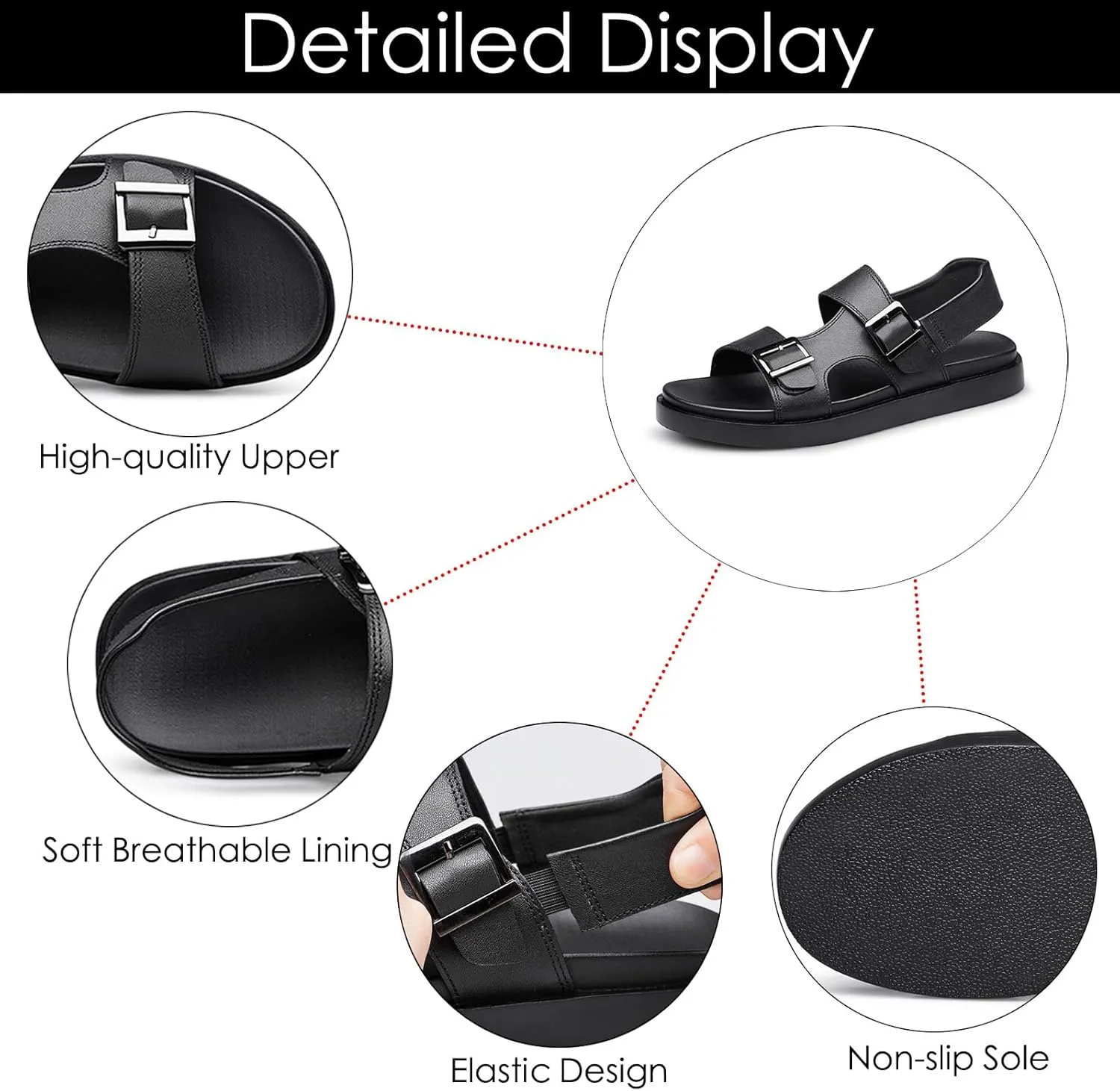 Men's Leather Two-Wear Dual Buckle Closure Flat Sandals Comfortable Breatheable Adjustable Dual Use Ankle Straps Non-Slip Slip On Soft Sole Summer Casual Sandals for Beach Outdoor