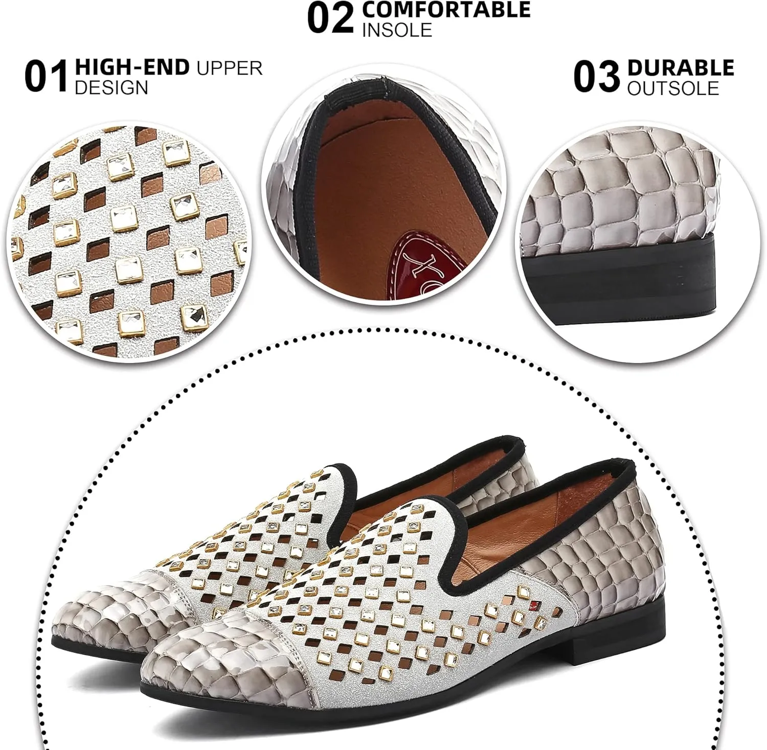 Mens Leopard Loafers Leather Embroidery Spiked Slip on Dress Shoes Slipper Luxury Fashion Penny Prom