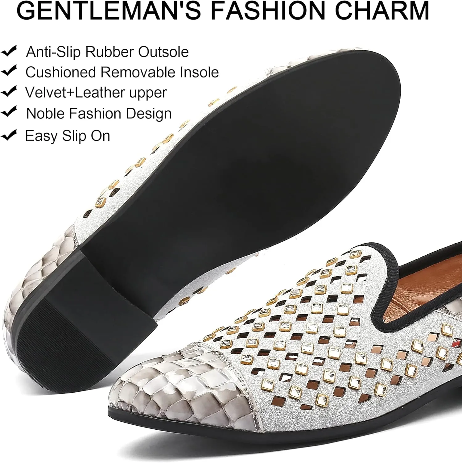 Mens Leopard Loafers Leather Embroidery Spiked Slip on Dress Shoes Slipper Luxury Fashion Penny Prom