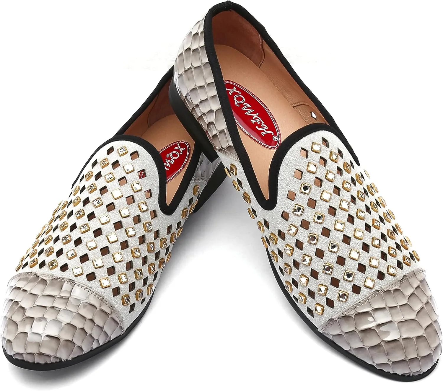 Mens Leopard Loafers Leather Embroidery Spiked Slip on Dress Shoes Slipper Luxury Fashion Penny Prom