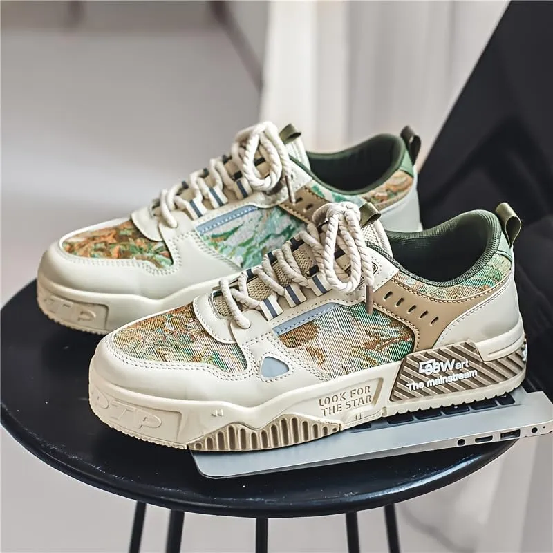 Men's Letter Printed Fashion Skateboard Shoes, Casual Sneakers, Outdoor Men's Street Style Shoes