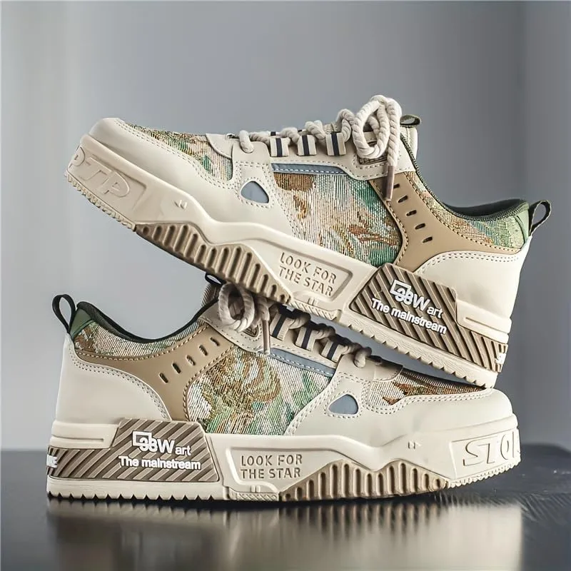 Men's Letter Printed Fashion Skateboard Shoes, Casual Sneakers, Outdoor Men's Street Style Shoes