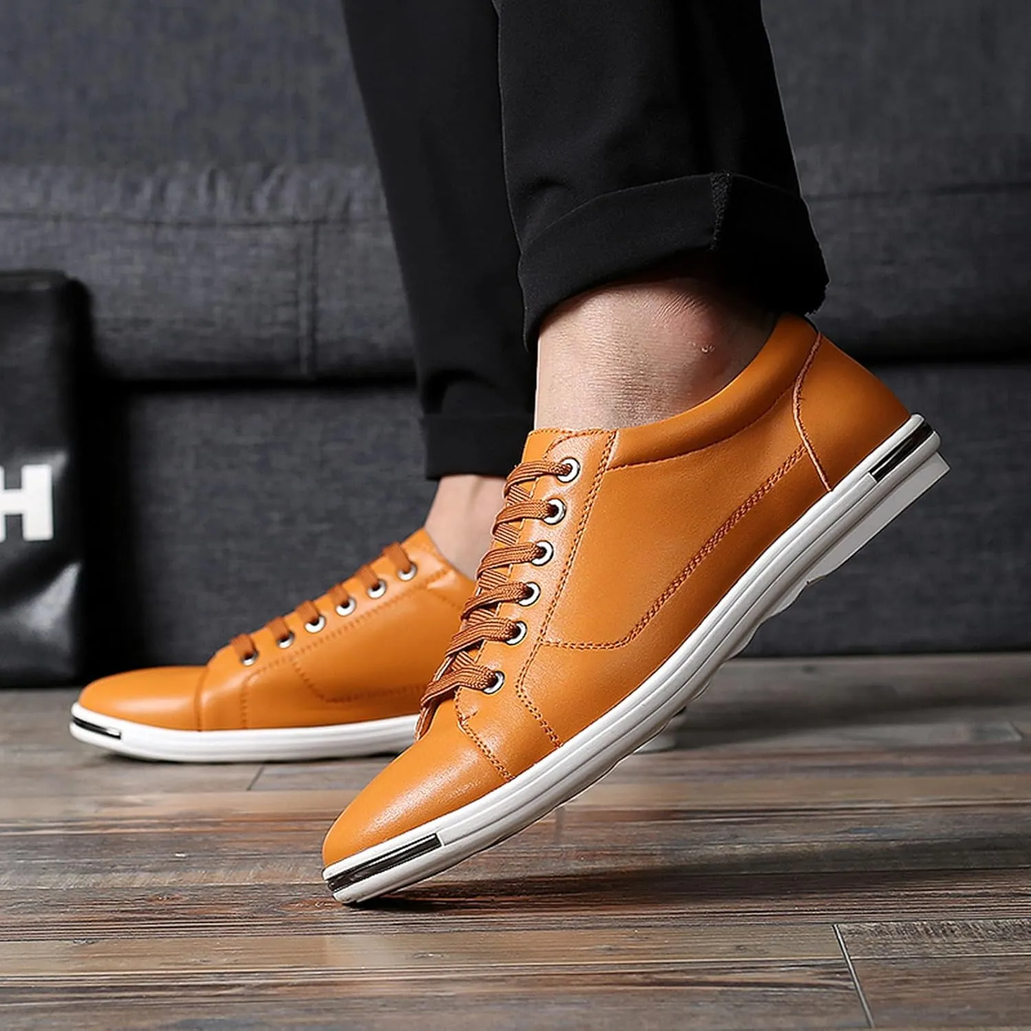 Men's Low Top Oxford Shoes Lace-Up Comfort Walking Casual Driving Shoes Fashion Flat Sneakers Round Toe Business Dress Shoes
