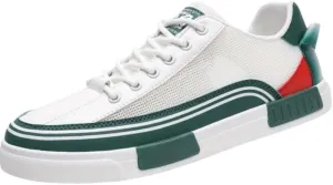 Men's Low-Top Sneakers | Mesh & Leather Casual Shoes with Side Stripe Detail, Rubber Sole & Urban Style