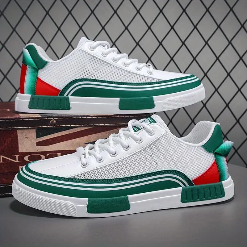 Men's Low-Top Sneakers | Mesh & Leather Casual Shoes with Side Stripe Detail, Rubber Sole & Urban Style
