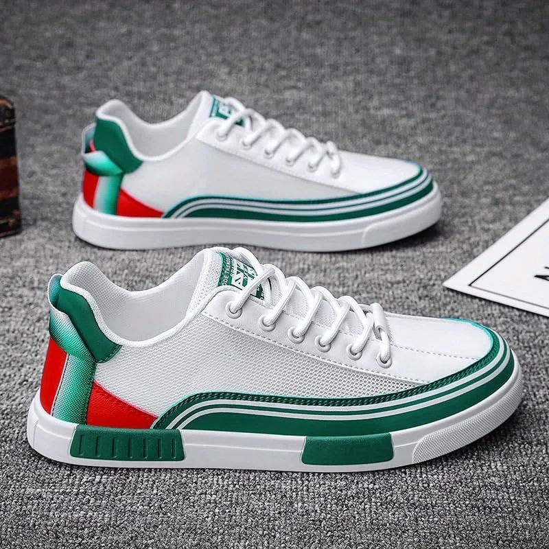 Men's Low-Top Sneakers | Mesh & Leather Casual Shoes with Side Stripe Detail, Rubber Sole & Urban Style