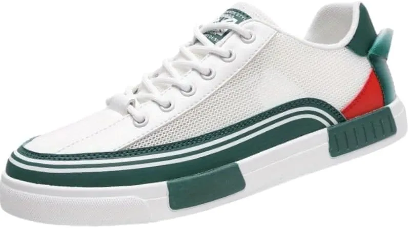 Men's Low-Top Sneakers | Mesh & Leather Casual Shoes with Side Stripe Detail, Rubber Sole & Urban Style