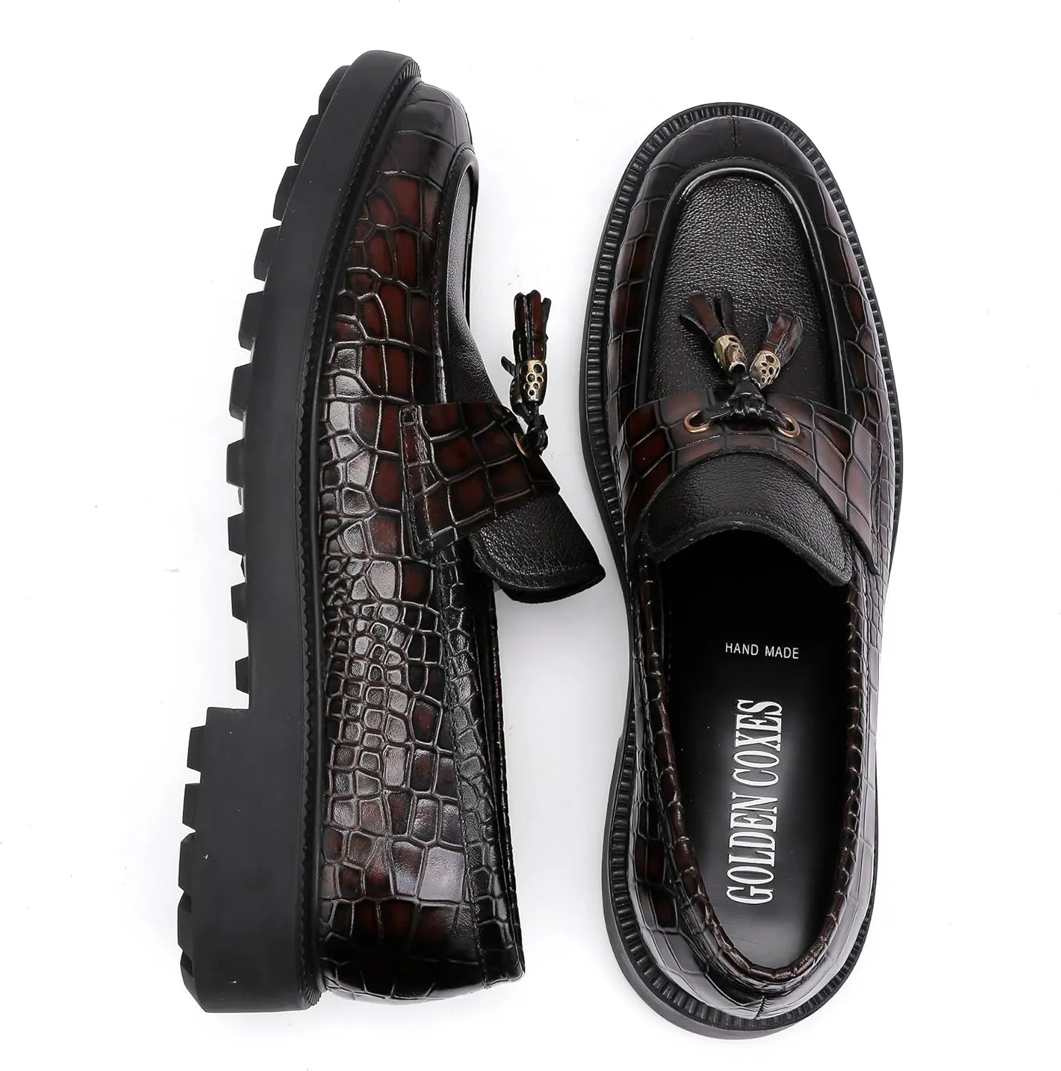 Men's Luxury Tassel Leather Dress Shoes, Classic Casual Tassel Business Penny Loafer Party Shoes Wedding Loafers for Mens