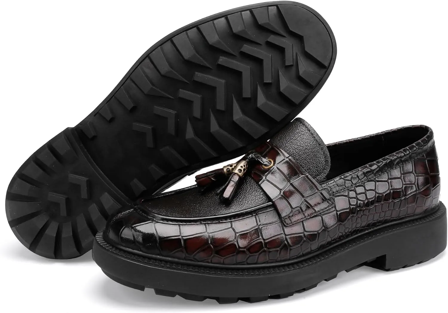 Men's Luxury Tassel Leather Dress Shoes, Classic Casual Tassel Business Penny Loafer Party Shoes Wedding Loafers for Mens