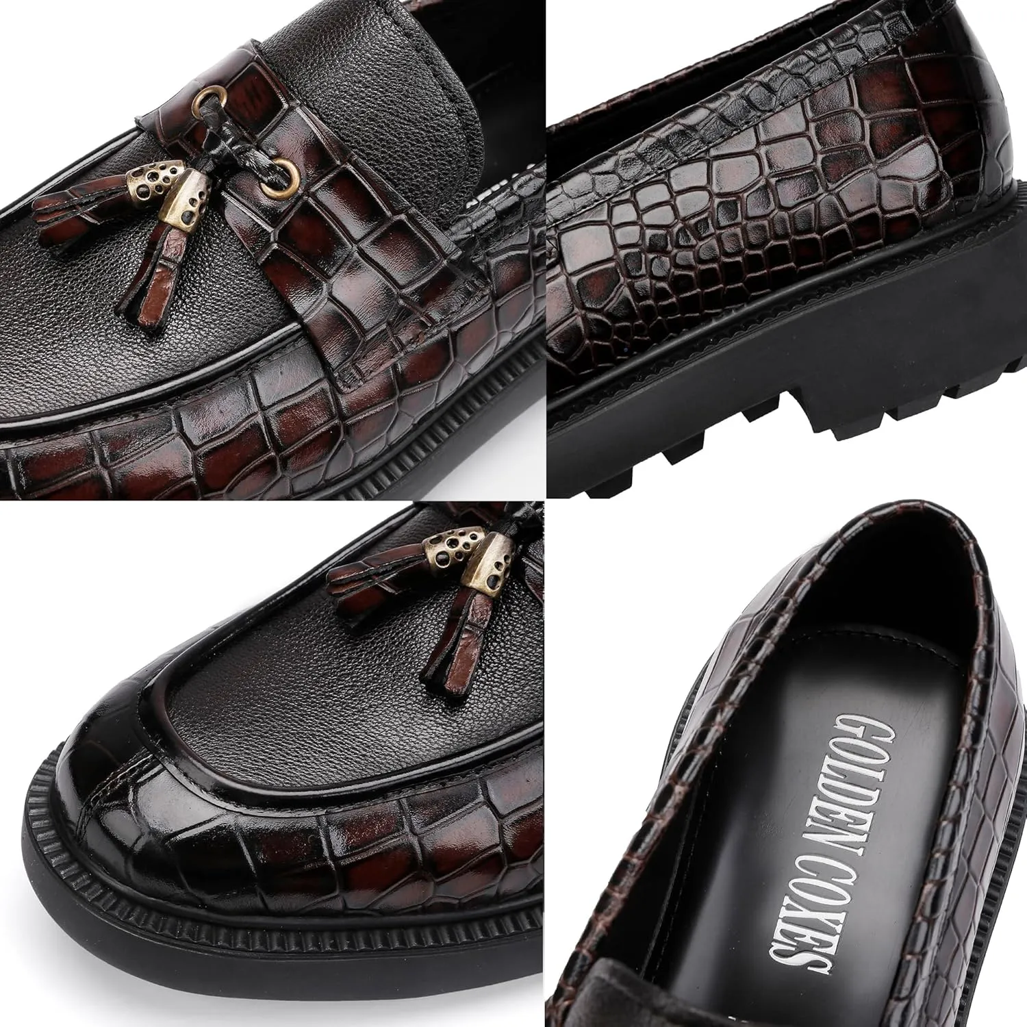 Men's Luxury Tassel Leather Dress Shoes, Classic Casual Tassel Business Penny Loafer Party Shoes Wedding Loafers for Mens