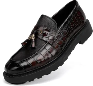 Men's Luxury Tassel Leather Dress Shoes, Classic Casual Tassel Business Penny Loafer Party Shoes Wedding Loafers for Mens