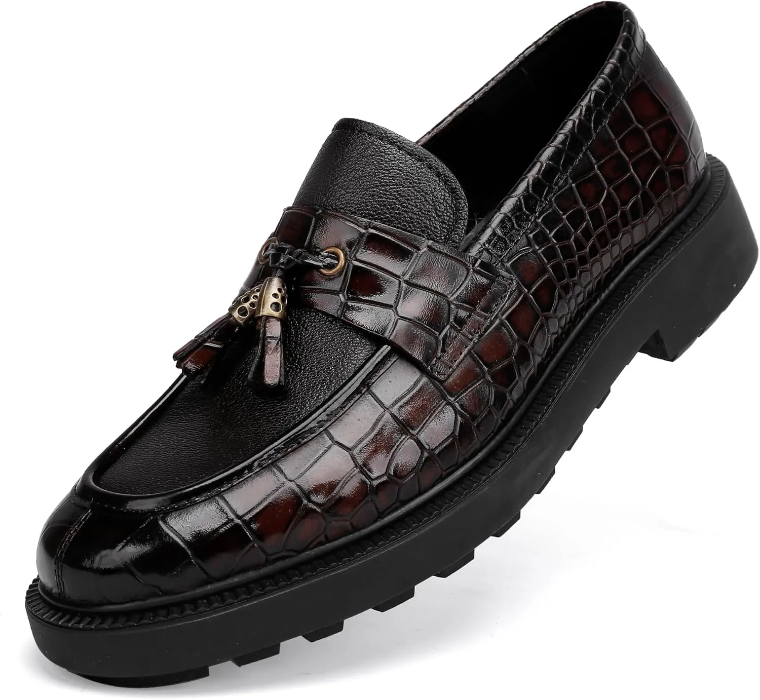 Men's Luxury Tassel Leather Dress Shoes, Classic Casual Tassel Business Penny Loafer Party Shoes Wedding Loafers for Mens