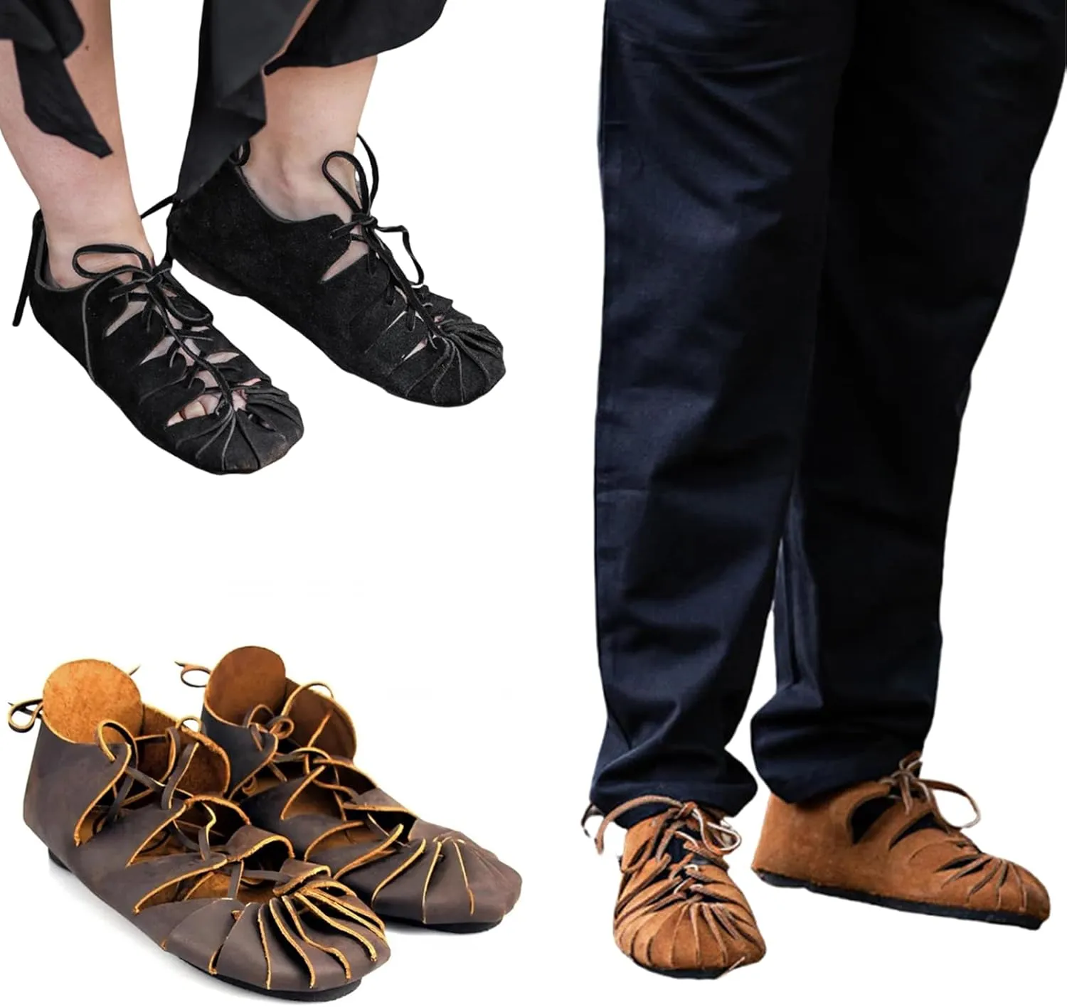 Mens Medieval Renaissance Shoes Vintage Lace Up Pirate Gladiator Tied Roman Sandal Viking Halloween Stage Cosplay