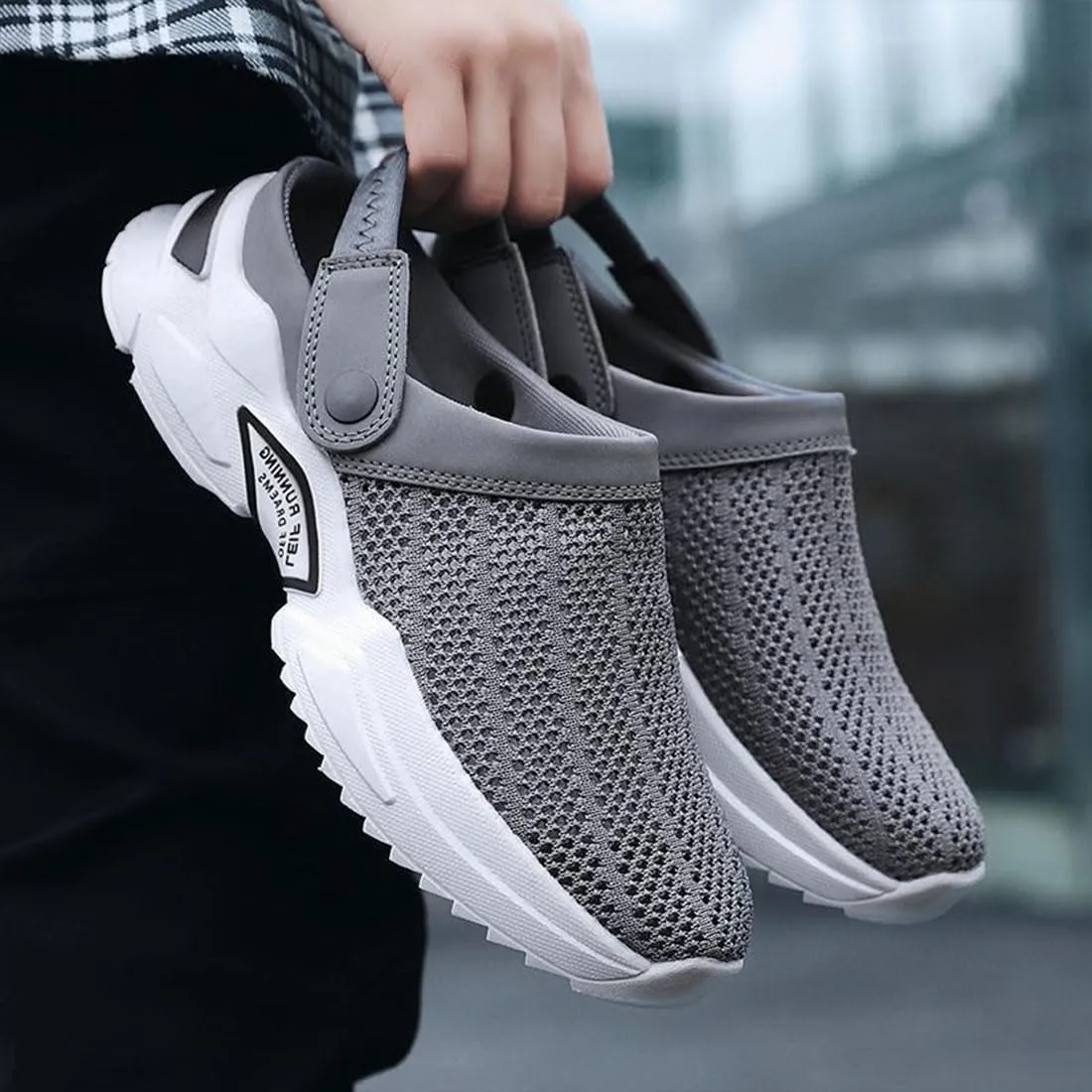 Men's Orthopedic Hollow-Out Summer Sandals, Comfortable Slip On Shoes with Arch Support, Knit Mesh Walking Shoes Beach Sandals
