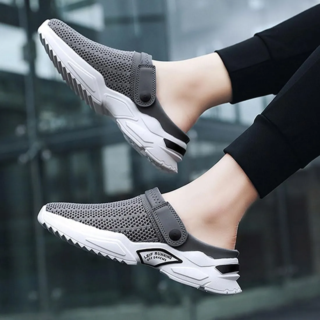 Men's Orthopedic Hollow-Out Summer Sandals, Comfortable Slip On Shoes with Arch Support, Knit Mesh Walking Shoes Beach Sandals