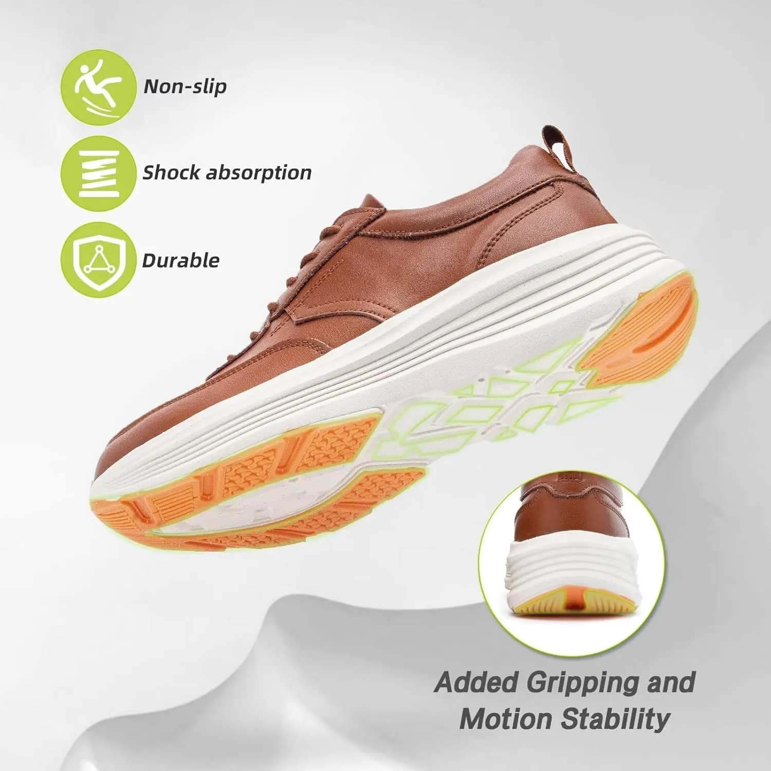 Men's Orthopedic Leather Dress Fashion Sneakers: Comfortable Plantar Fasciitis Business Walking Shoes with Arch Support, Orthotic Flat Feet Thick Sole Sneakers for Foot and Heel Pain Relief