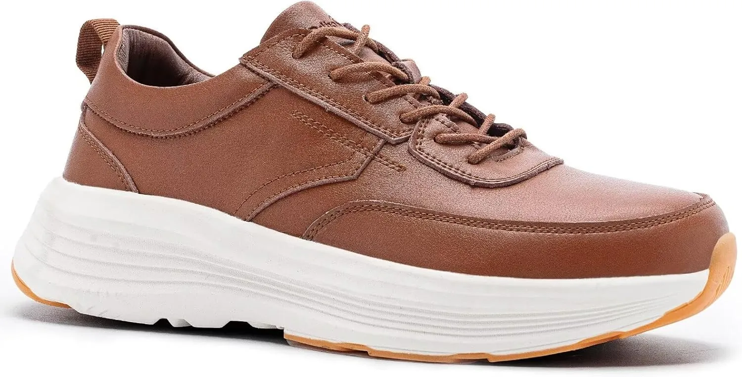 Men's Orthopedic Leather Dress Fashion Sneakers: Comfortable Plantar Fasciitis Business Walking Shoes with Arch Support, Orthotic Flat Feet Thick Sole Sneakers for Foot and Heel Pain Relief