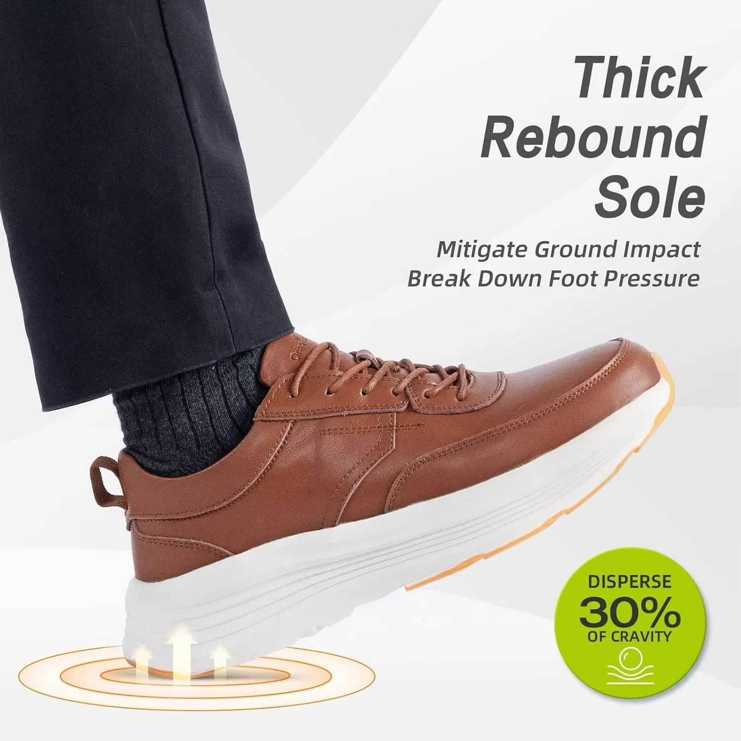 Men's Orthopedic Leather Dress Fashion Sneakers: Comfortable Plantar Fasciitis Business Walking Shoes with Arch Support, Orthotic Flat Feet Thick Sole Sneakers for Foot and Heel Pain Relief