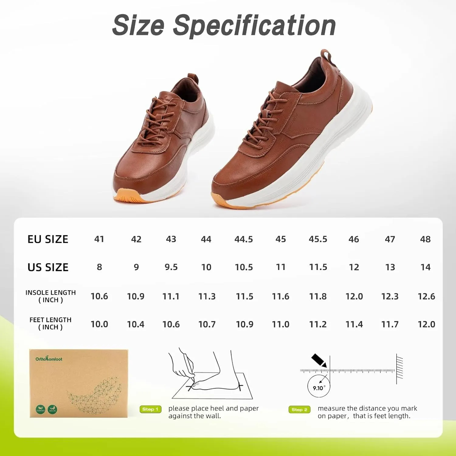 Men's Orthopedic Leather Dress Fashion Sneakers: Comfortable Plantar Fasciitis Business Walking Shoes with Arch Support, Orthotic Flat Feet Thick Sole Sneakers for Foot and Heel Pain Relief