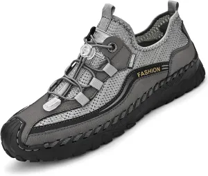 Men's Outdoor Mesh Quick Drying Hiking Water Shoes Summer Slip-Ons Italian Hand Sewn Walking Trail Sneakers for Aqua Pool Beach Trekking Camping