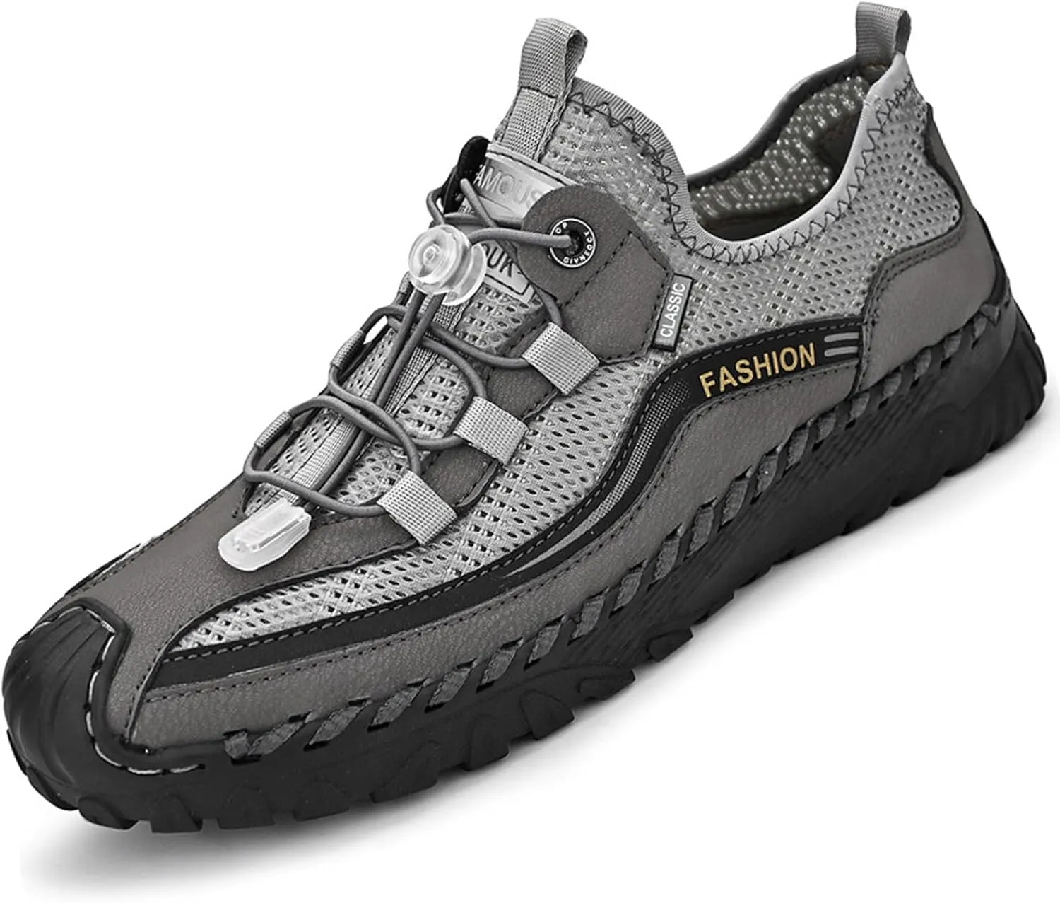 Men's Outdoor Mesh Quick Drying Hiking Water Shoes Summer Slip-Ons Italian Hand Sewn Walking Trail Sneakers for Aqua Pool Beach Trekking Camping