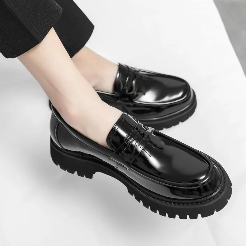 Men's Personality Formal Slip-Ons, Hairstylist Loafers, Teenagers' Fringe Patent Leather Ins Style Casual Fashion Shoes
