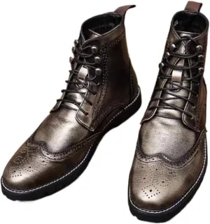 Mens Retro Brogue Leather Lace-Up High Top Ankle Boots Casual Vintage Wingtip Chukka Dress Boots for Business Office Daily Formal