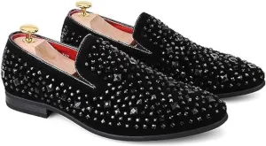 Men's Rhinestone Sequined Slip-on Smoking Loafers,Trendy Suede Pointed Toe Classic Tuxedo Dress Shoes Moccasins Party Wedding Penny Sparkly Shoes