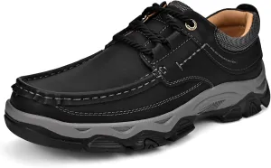 Mens Slip On Leather Loafers Casual Walking Shoes - Breathable Non Slip Cushioned Comfort | Handmade Stitching Reinforced Collar | Dress Office Work Outdoor Hiking Driving Shoes