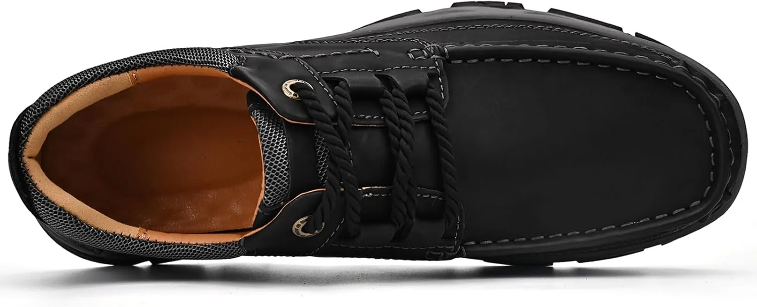 Mens Slip On Leather Loafers Casual Walking Shoes - Breathable Non Slip Cushioned Comfort | Handmade Stitching Reinforced Collar | Dress Office Work Outdoor Hiking Driving Shoes
