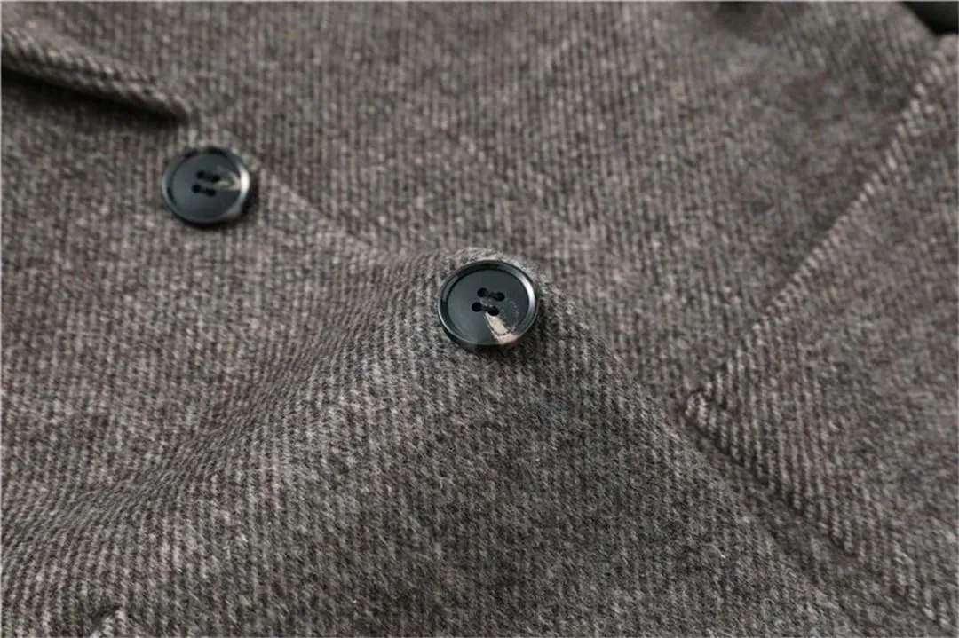 Men’S Solid Double Breasted Notched Collar Long Sleeve Regular Length Casual Wool Blend Suit Jacket