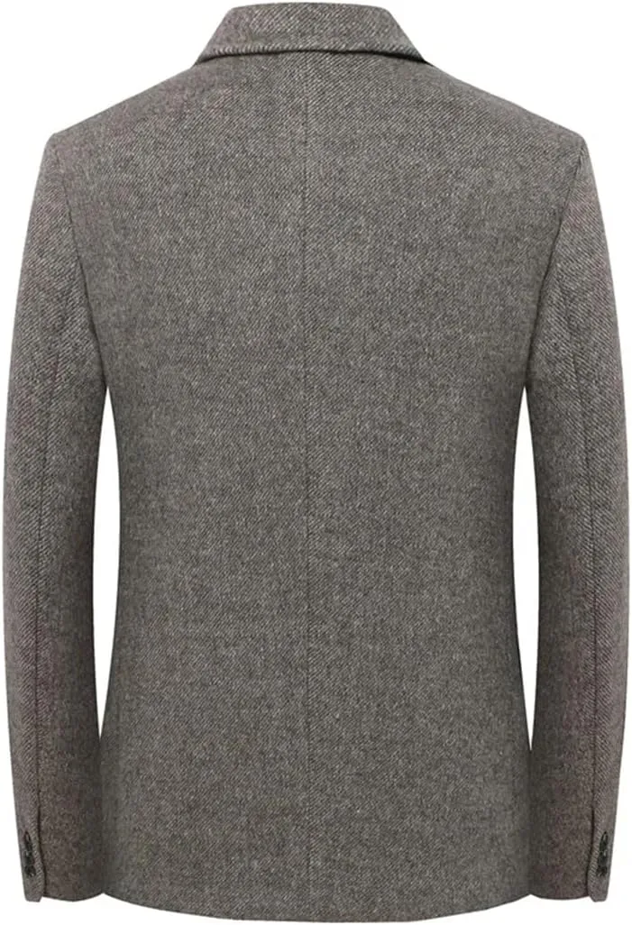 Men’S Solid Double Breasted Notched Collar Long Sleeve Regular Length Casual Wool Blend Suit Jacket