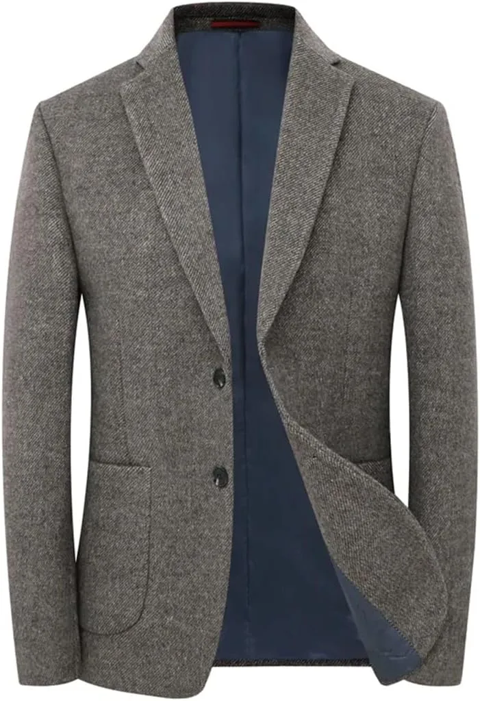 Men’S Solid Double Breasted Notched Collar Long Sleeve Regular Length Casual Wool Blend Suit Jacket