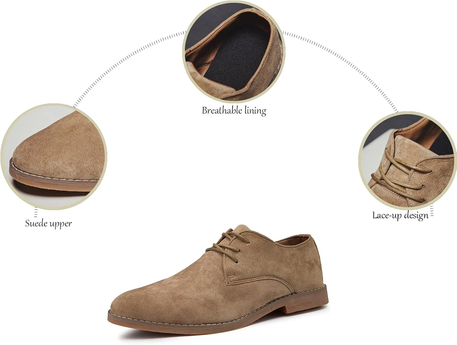 Men's Suede Formal Oxford Shoes Retro Pointed Toe Casual Breathable Non-Slip Lace-Up Business Loafers Suitable for Work Walking