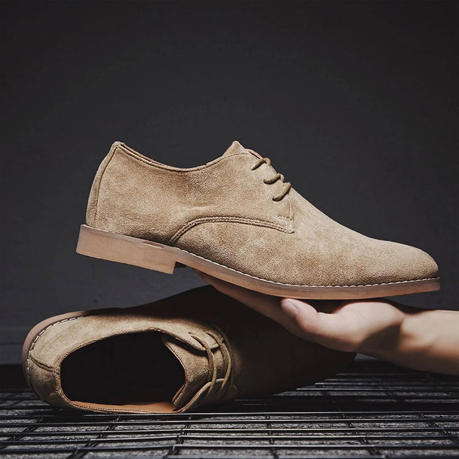 Men's Suede Formal Oxford Shoes Retro Pointed Toe Casual Breathable Non-Slip Lace-Up Business Loafers Suitable for Work Walking