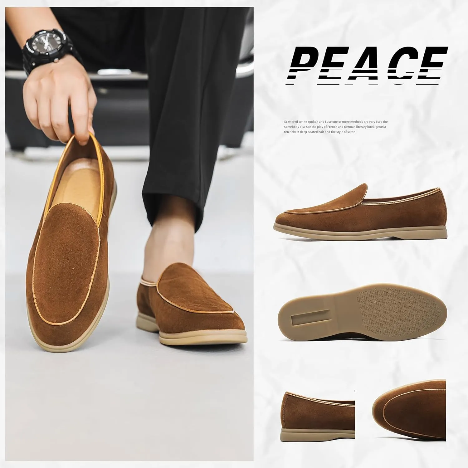 Men's Suede Leather Slip On Penny Loafers Fashion Casual Smoking Driving Moccasins Dress Shoes British Retro Tuxedo Formal Shoes for Prom Wedding Business