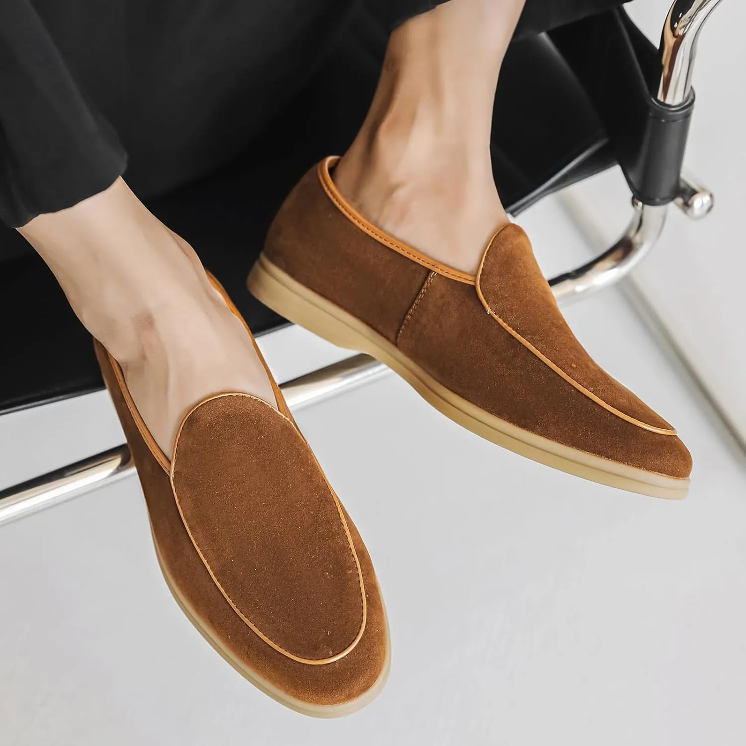 Men's Suede Leather Slip On Penny Loafers Fashion Casual Smoking Driving Moccasins Dress Shoes British Retro Tuxedo Formal Shoes for Prom Wedding Business