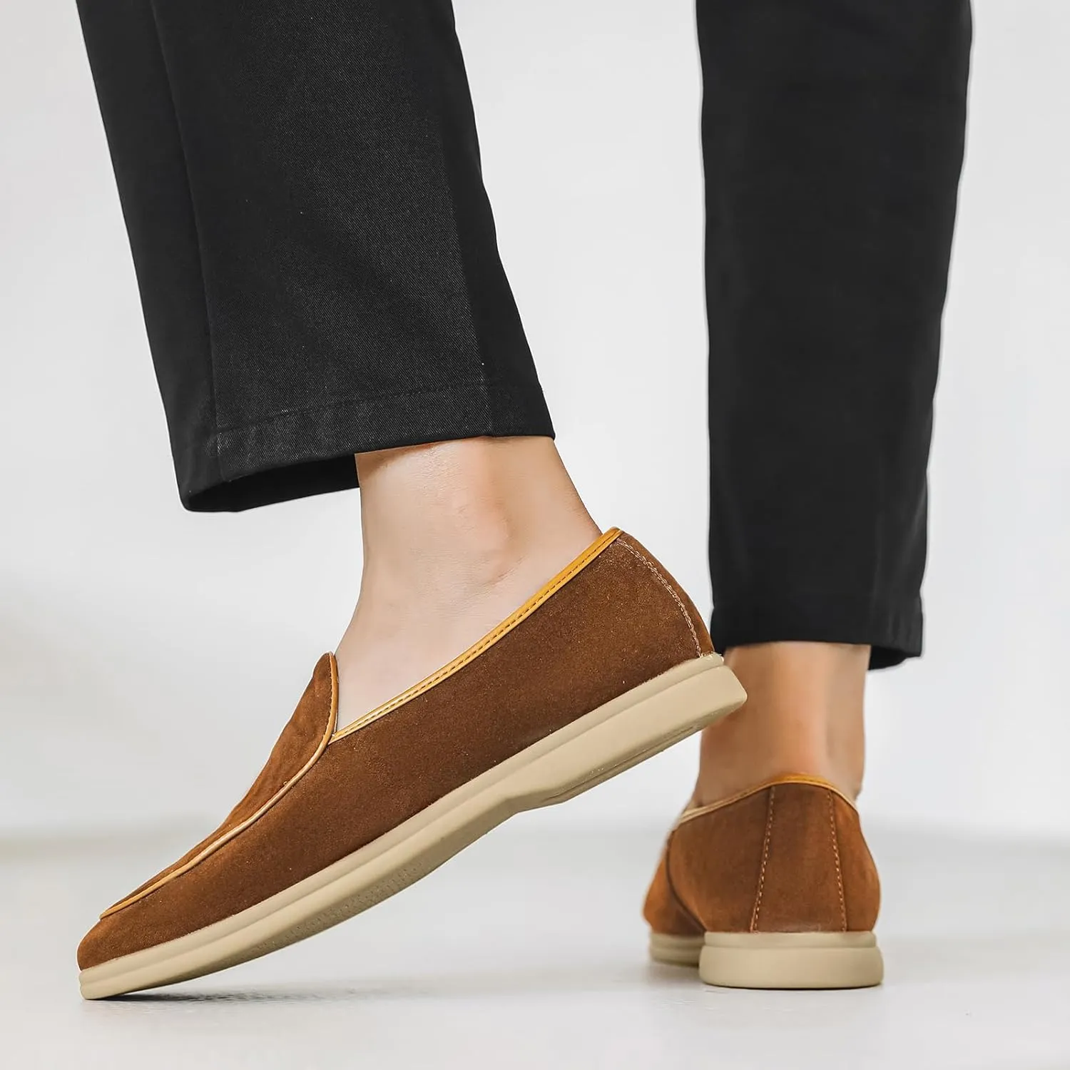 Men's Suede Leather Slip On Penny Loafers Fashion Casual Smoking Driving Moccasins Dress Shoes British Retro Tuxedo Formal Shoes for Prom Wedding Business