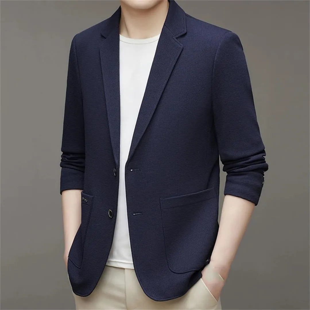 Men’S Waffle Textured Casual Single Breasted Blazer Regular Length Long Sleeve Business Coat