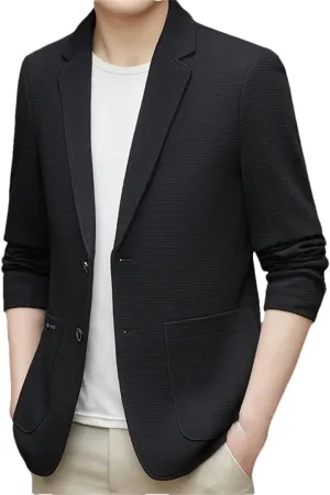 Men’S Waffle Textured Casual Single Breasted Blazer Regular Length Long Sleeve Business Coat