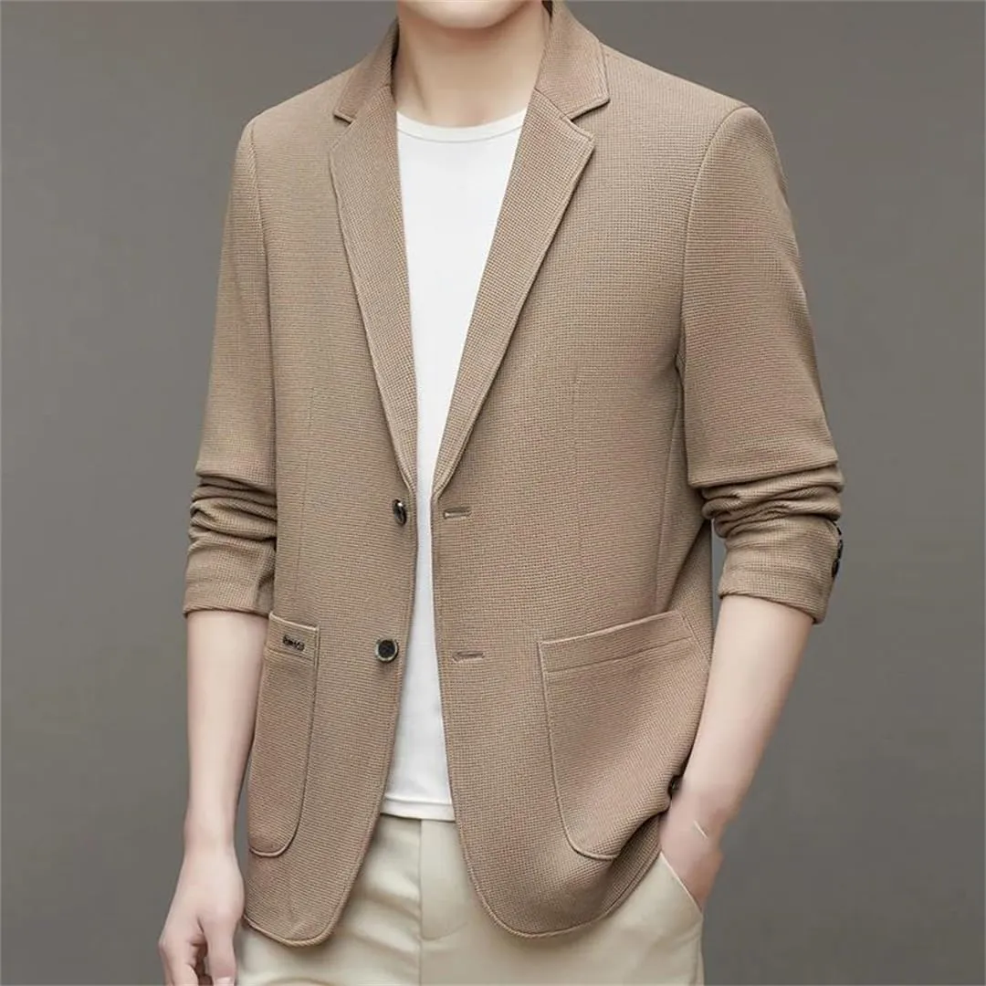 Men’S Waffle Textured Casual Single Breasted Blazer Regular Length Long Sleeve Business Coat