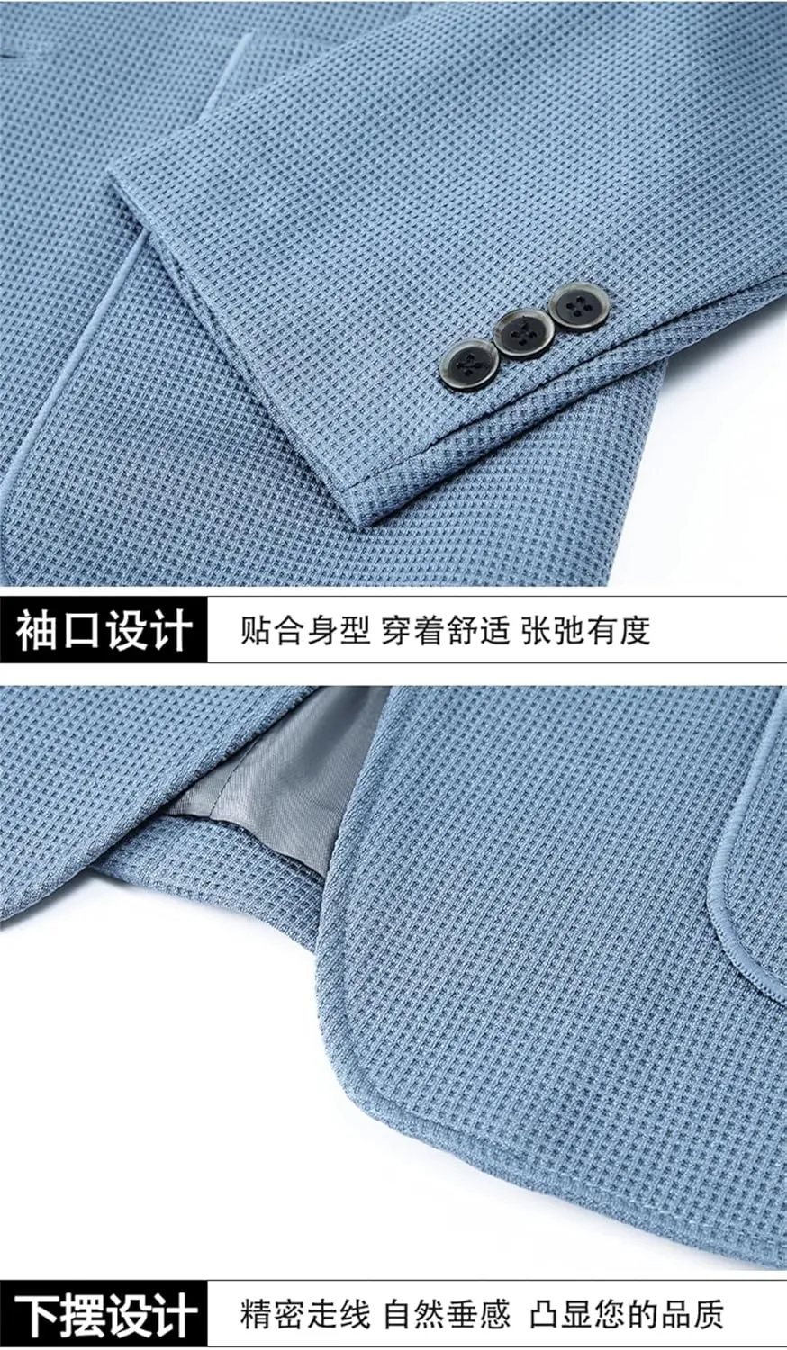 Men’S Waffle Textured Casual Single Breasted Blazer Regular Length Long Sleeve Business Coat