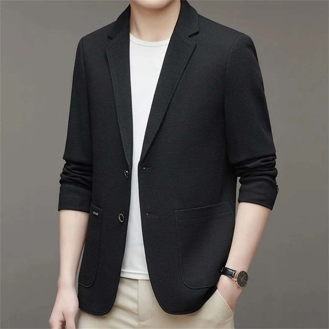 Men’S Waffle Textured Casual Single Breasted Blazer Regular Length Long Sleeve Business Coat